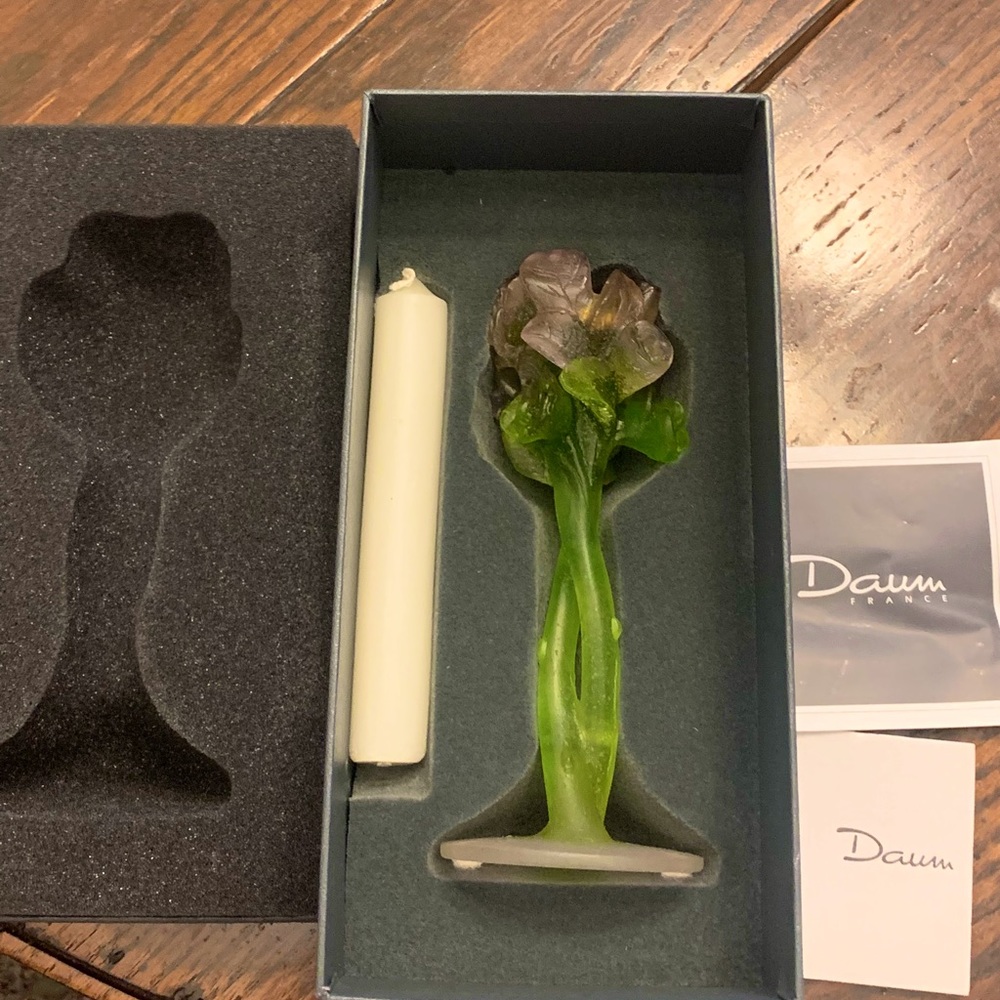 Daum Crystal Rose Candle Holder and original new candle